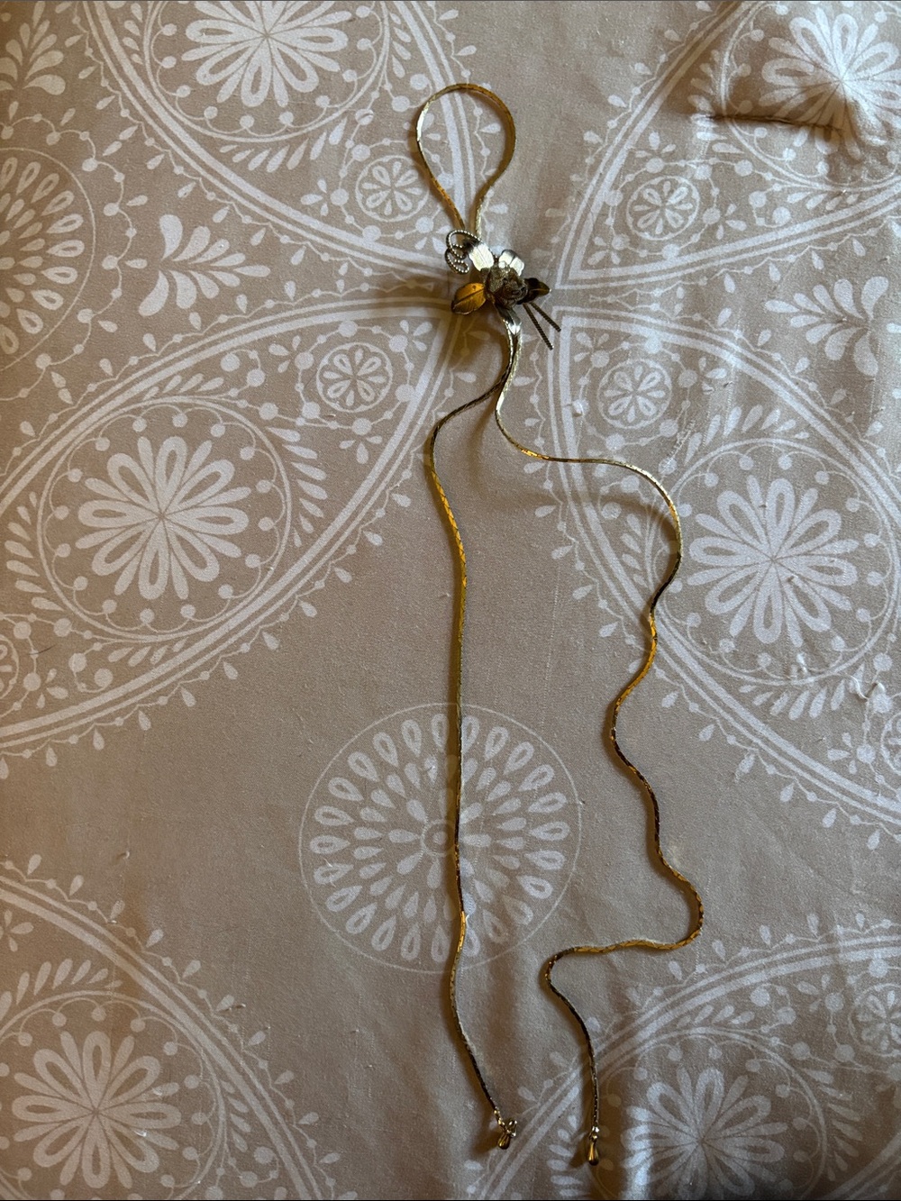 Gold-tone Lariat Necklace with Floral Accent